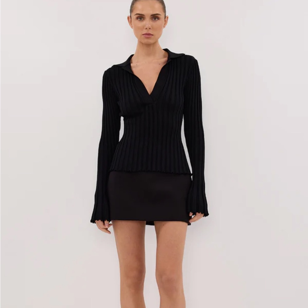 Black Ribbed Long Sleeve Top